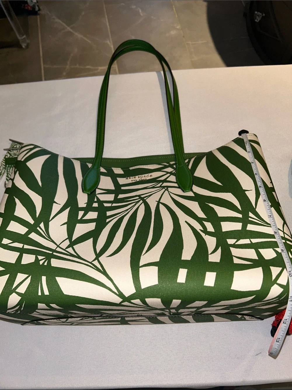Kate Spade Palm Fronds SET Large Tote, Wedge Slides sz 7, & Apple Watch Band EUC
